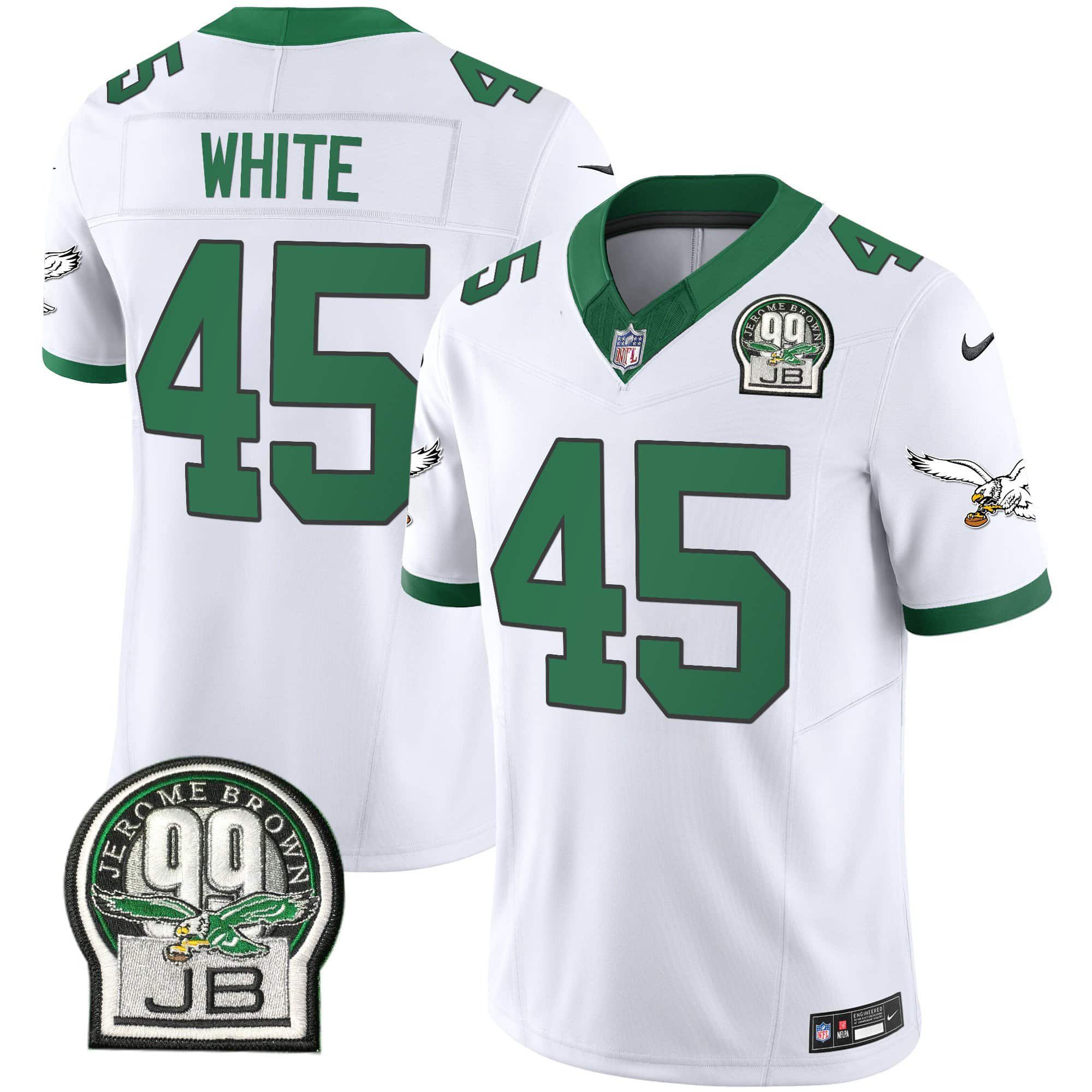 Men Philadelphia Eagles 45 Green White 2024 Nike Jerome Brown Patch Alternate Limited NFL Jersey